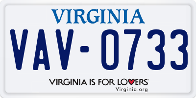 VA license plate VAV0733