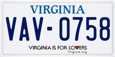 VA license plate VAV0758