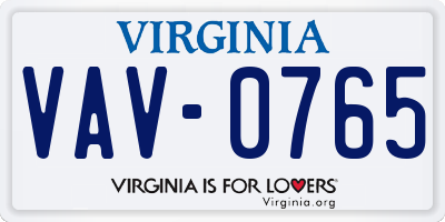 VA license plate VAV0765