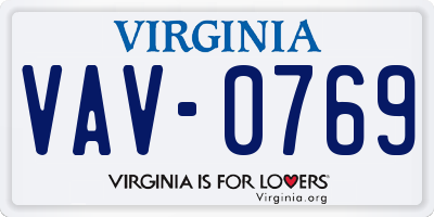 VA license plate VAV0769