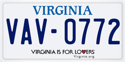 VA license plate VAV0772