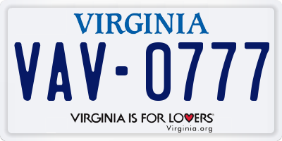 VA license plate VAV0777