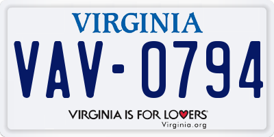 VA license plate VAV0794