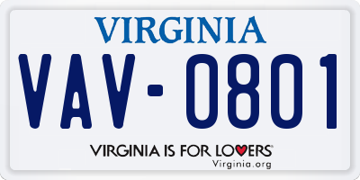 VA license plate VAV0801