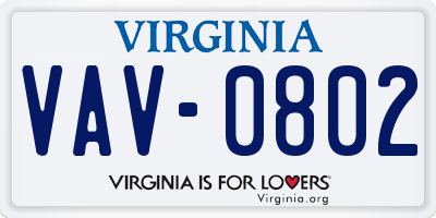 VA license plate VAV0802