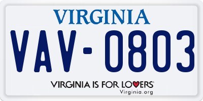 VA license plate VAV0803