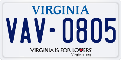 VA license plate VAV0805