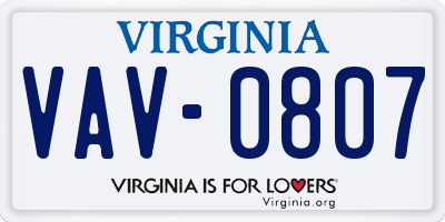 VA license plate VAV0807