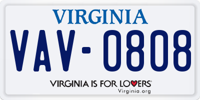 VA license plate VAV0808