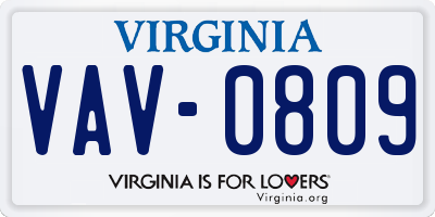 VA license plate VAV0809