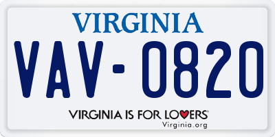 VA license plate VAV0820