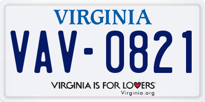 VA license plate VAV0821