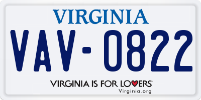 VA license plate VAV0822