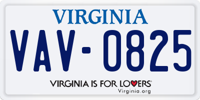 VA license plate VAV0825