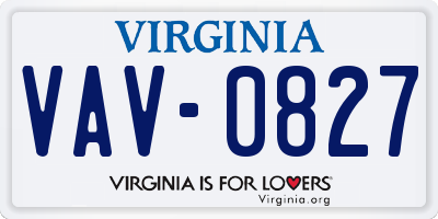 VA license plate VAV0827