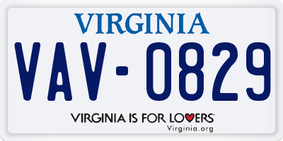 VA license plate VAV0829