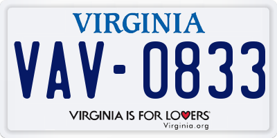 VA license plate VAV0833