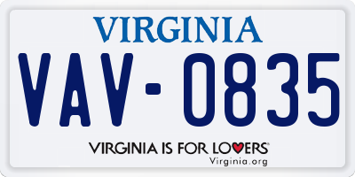 VA license plate VAV0835