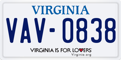 VA license plate VAV0838