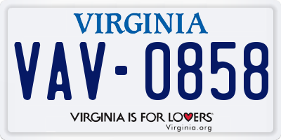 VA license plate VAV0858