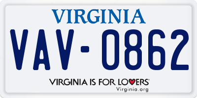 VA license plate VAV0862