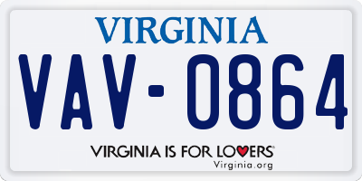 VA license plate VAV0864