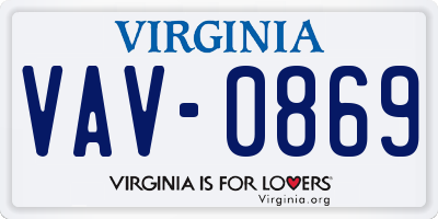 VA license plate VAV0869