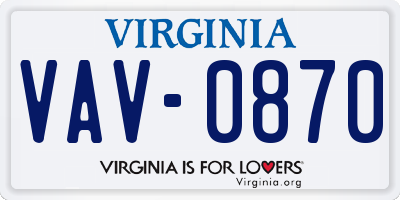 VA license plate VAV0870