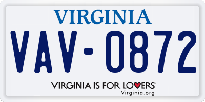 VA license plate VAV0872
