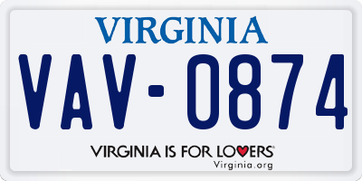 VA license plate VAV0874