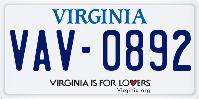VA license plate VAV0892
