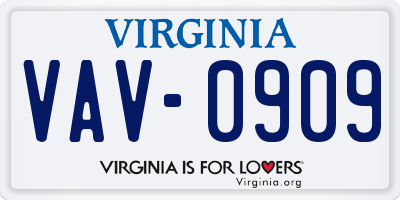 VA license plate VAV0909
