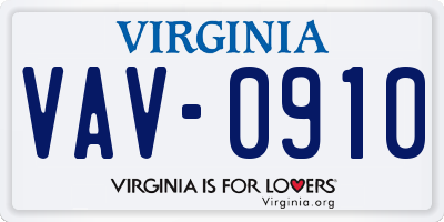 VA license plate VAV0910