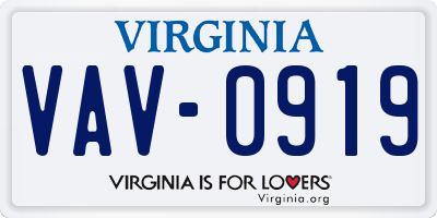 VA license plate VAV0919