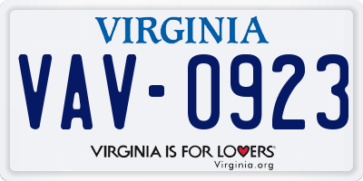 VA license plate VAV0923