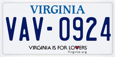 VA license plate VAV0924