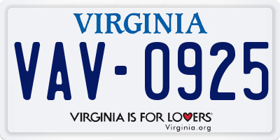 VA license plate VAV0925
