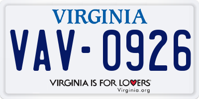 VA license plate VAV0926