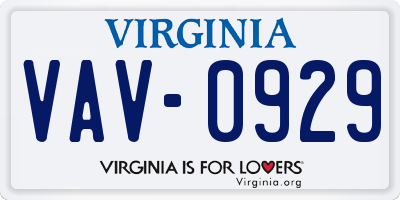 VA license plate VAV0929