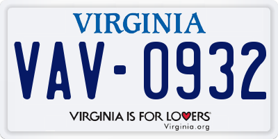 VA license plate VAV0932