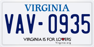 VA license plate VAV0935
