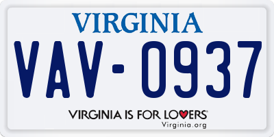 VA license plate VAV0937