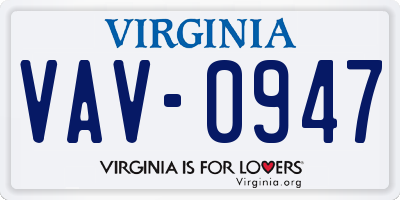 VA license plate VAV0947