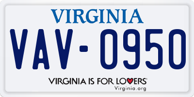 VA license plate VAV0950