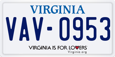 VA license plate VAV0953