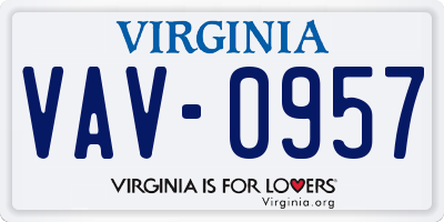 VA license plate VAV0957