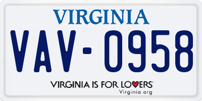 VA license plate VAV0958
