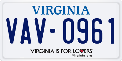 VA license plate VAV0961