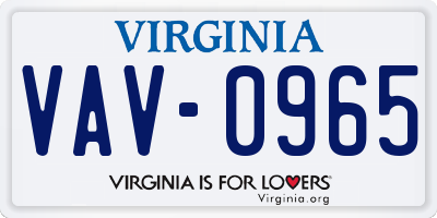 VA license plate VAV0965