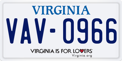 VA license plate VAV0966